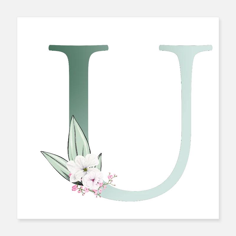 U Monogramm, Floral, personalisierbar Poster 40x40 cm