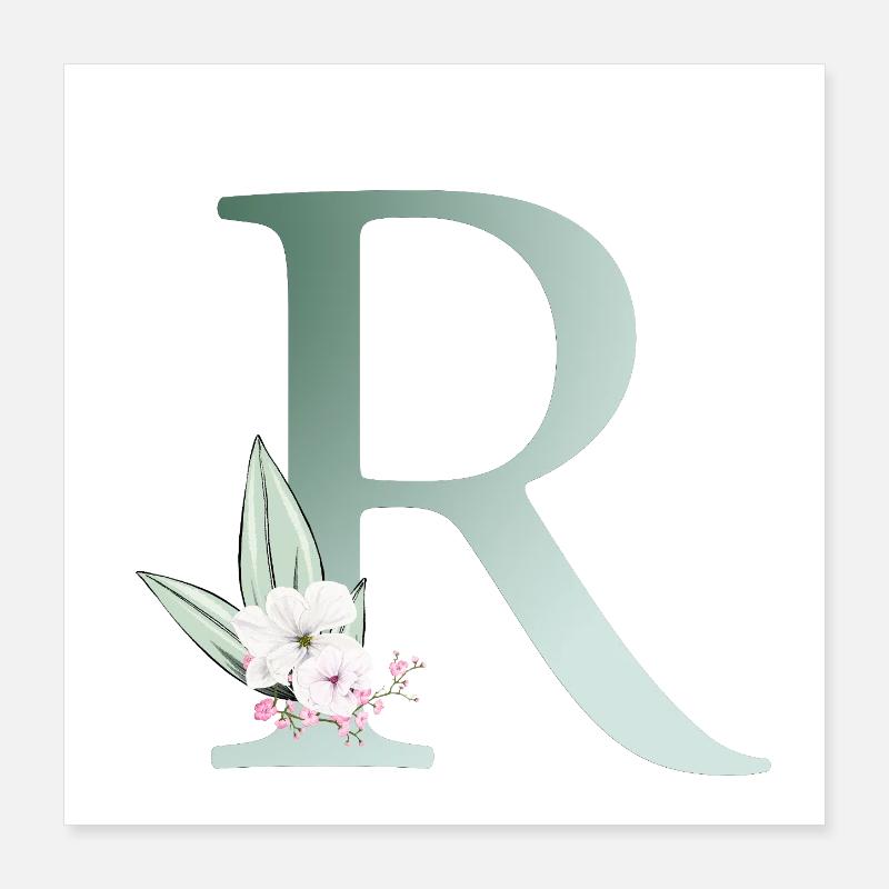 R Monogram, Floral, Personalizable Poster 16" x 16" (40x40 cm)