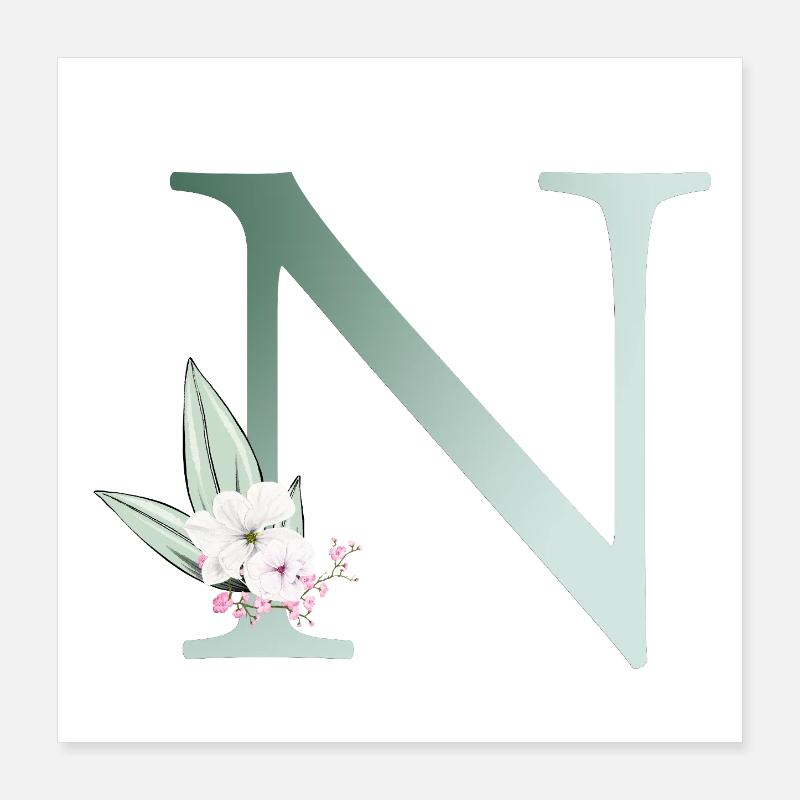 N Monogramm, Floral, personalisierbar Poster 40x40 cm