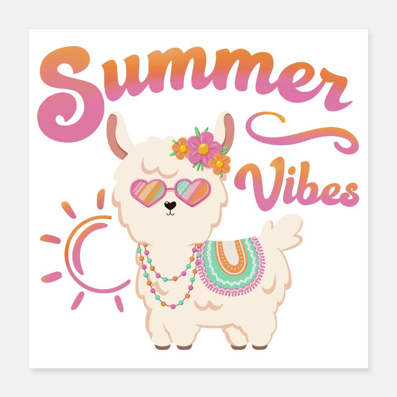 Llama Summer Alpaca - Summer vibes - Summer Mood Poster 16" x 16" (40x40 cm)
