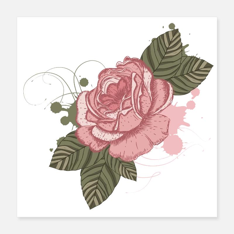 Nostalgische Vintage-Rose mit Graffiti-Elementen Poster 40x40 cm