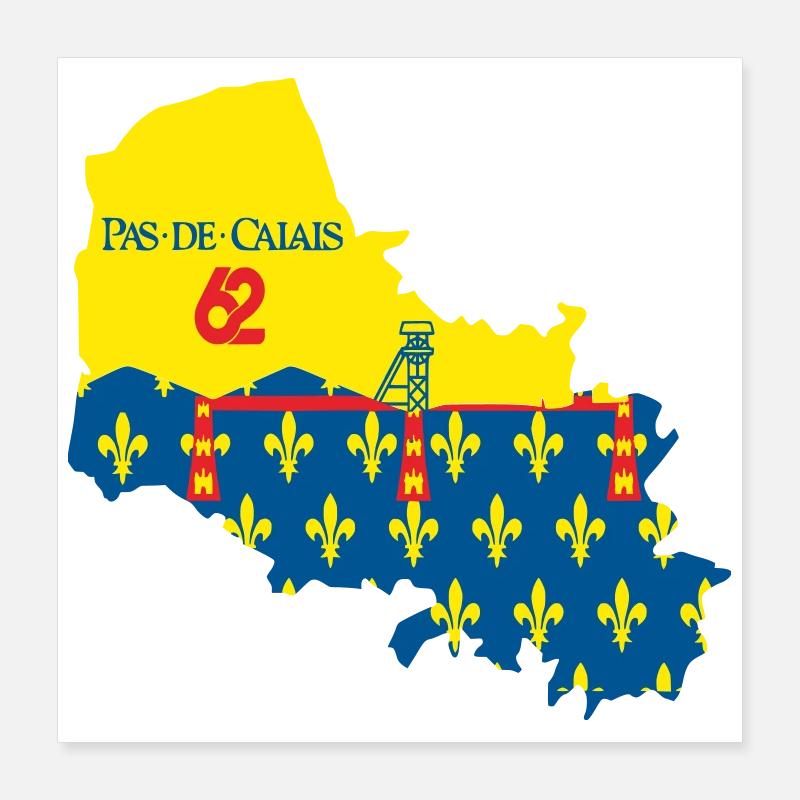 Stylized map of Pas-de-Calais with its symbols Poster 16" x 16" (40x40 cm)