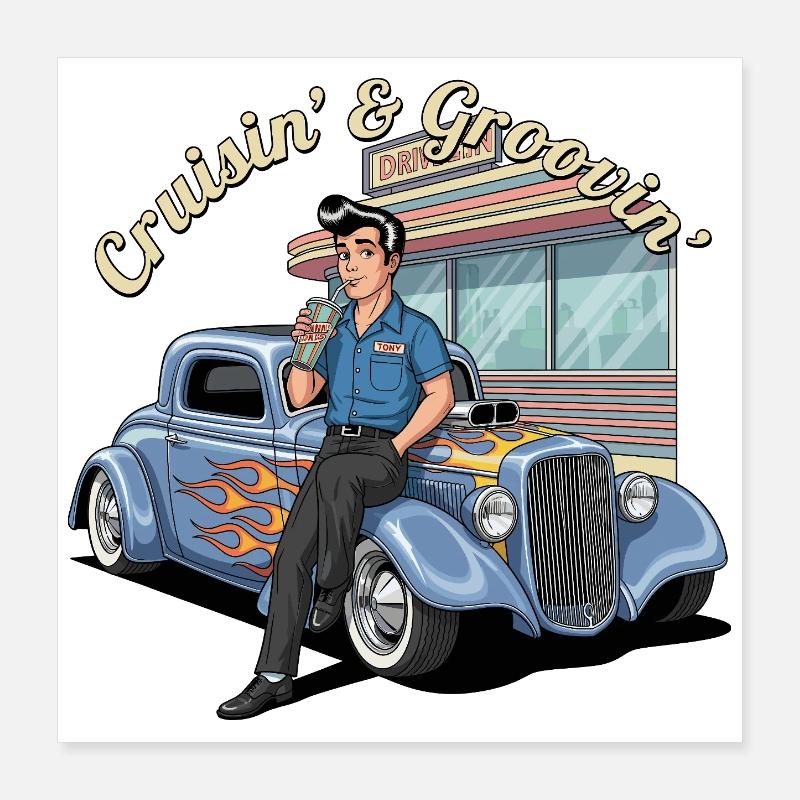 Design rockabilly rétro drive-in Poster 40 x 40 cm