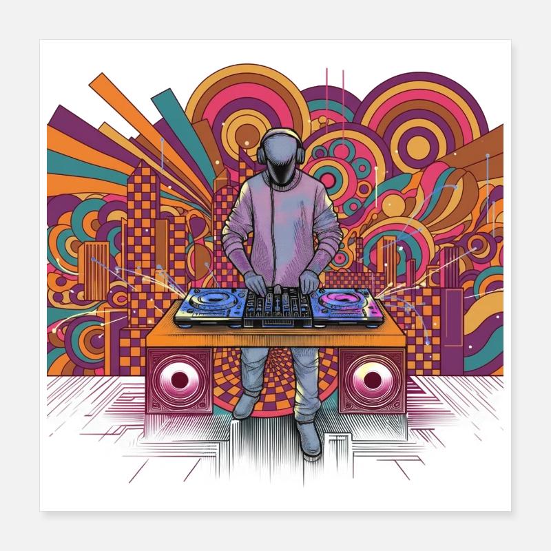Futuristic DJ in a psychedelic background Poster 16" x 16" (40x40 cm)