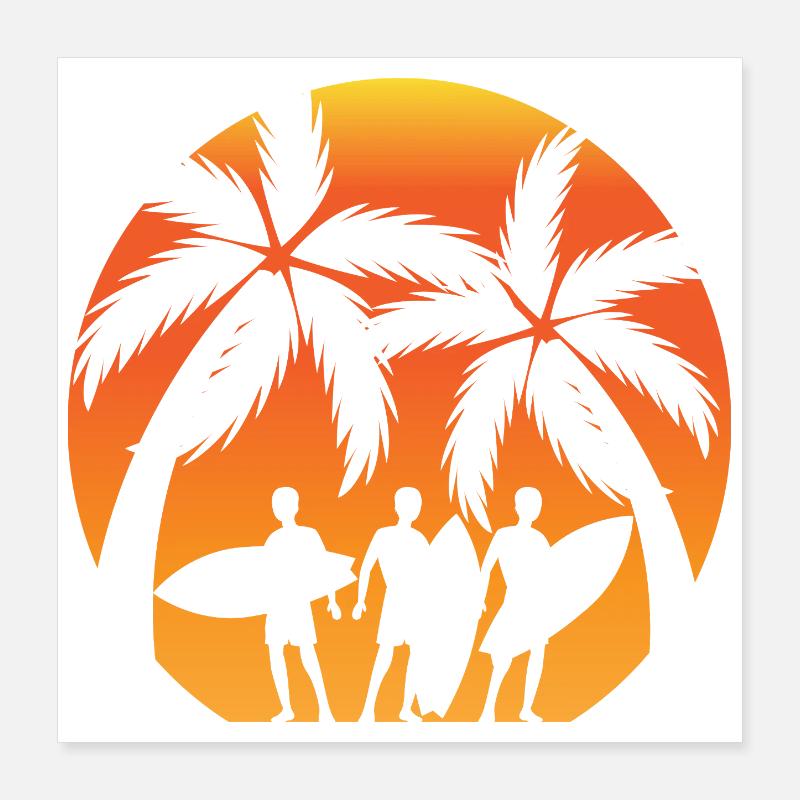 Sunset Surfer Palmiers Poster 40 x 40 cm