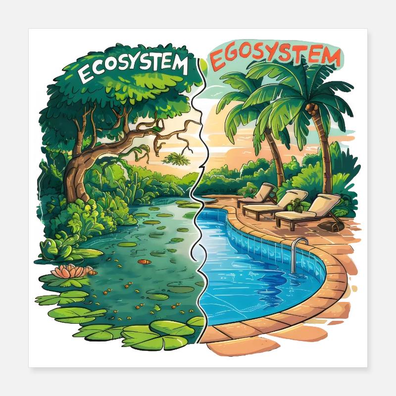 Ecosystem vs Egosystem Message Écologique Poster 40 x 40 cm
