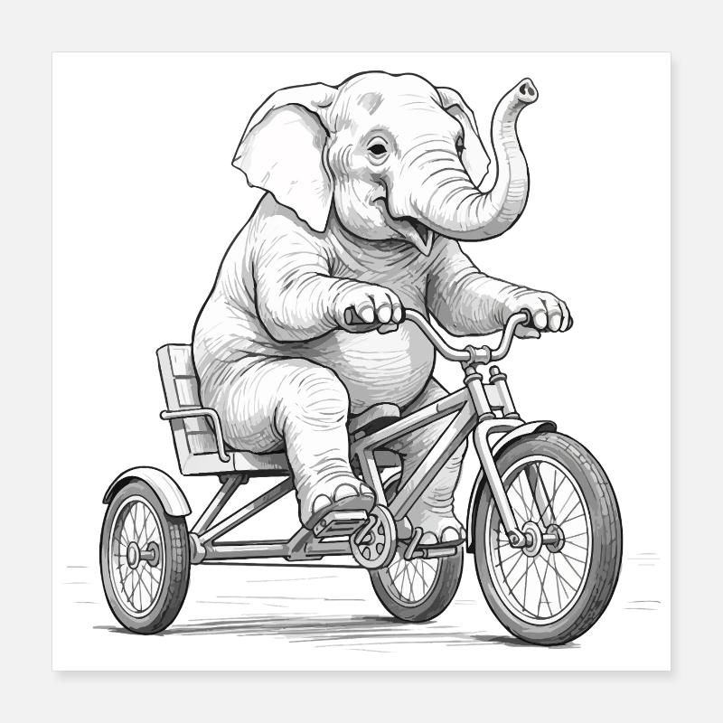 Elefant auf einem Dreirad Poster 40x40 cm