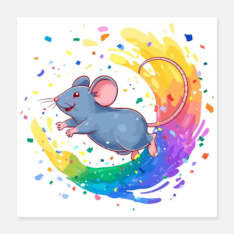 Souris colorée dans un tourbillon de couleurs Poster 40 x 40 cm