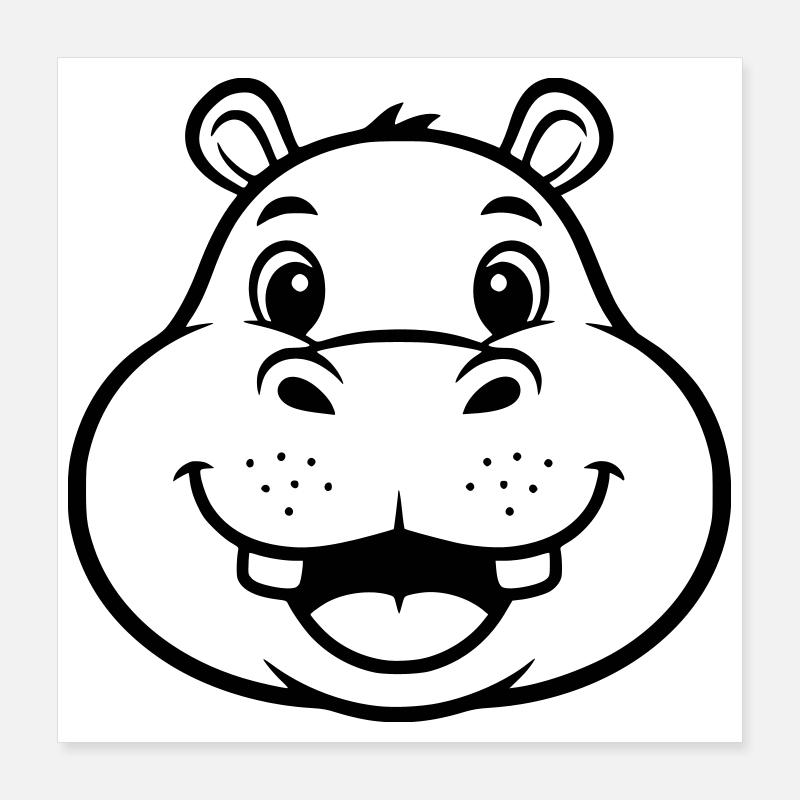 Laughing Hippo Face Head Vector Poster 16" x 16" (40x40 cm)
