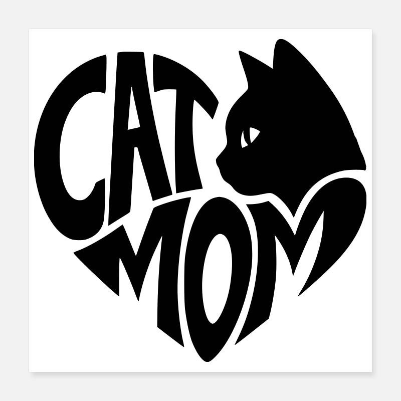 Maman chat, cœur de maman chat avec chat noir Poster 40 x 40 cm