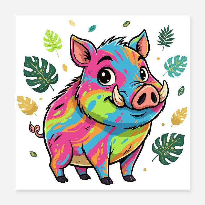 Cochon arc-en-ciel aux feuilles d’automne Poster 40 x 40 cm