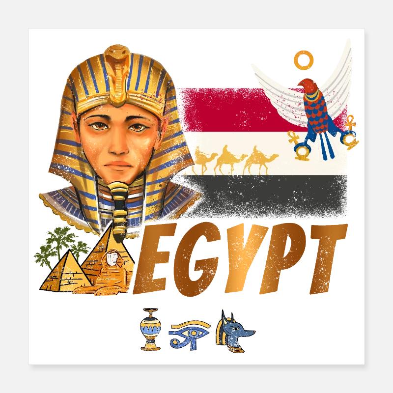 Pharaon égyptien vintage avec drapeau et pyramides Poster 40 x 40 cm