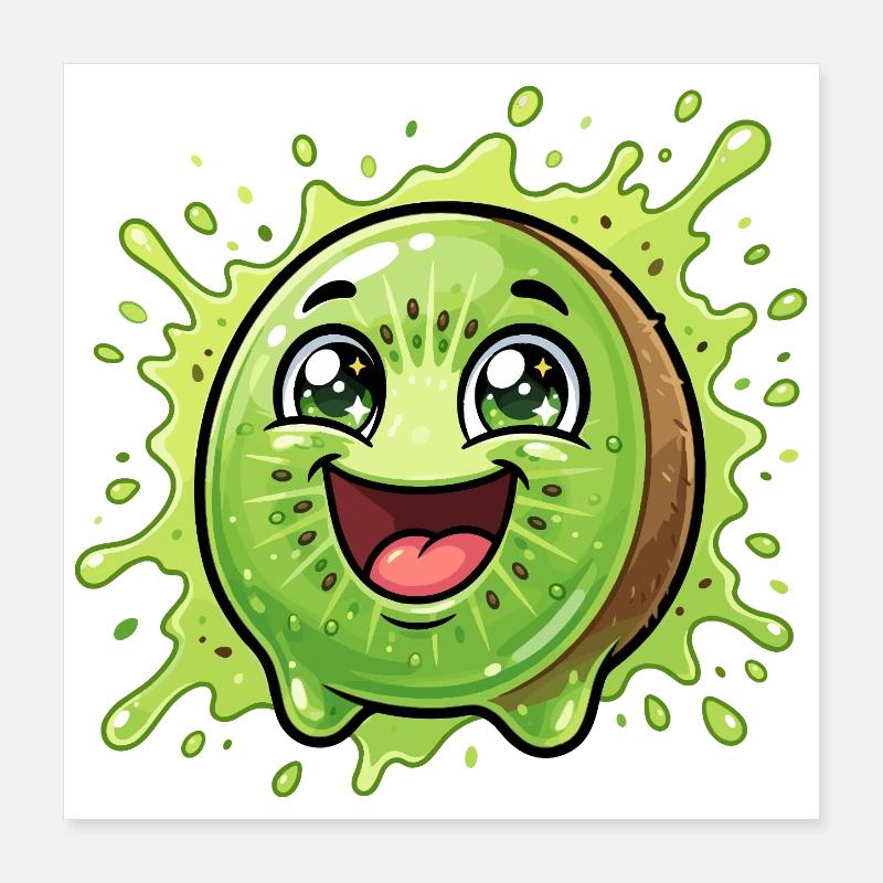 Fröhlicher Kiwi-Splash Cartoon Poster 40x40 cm