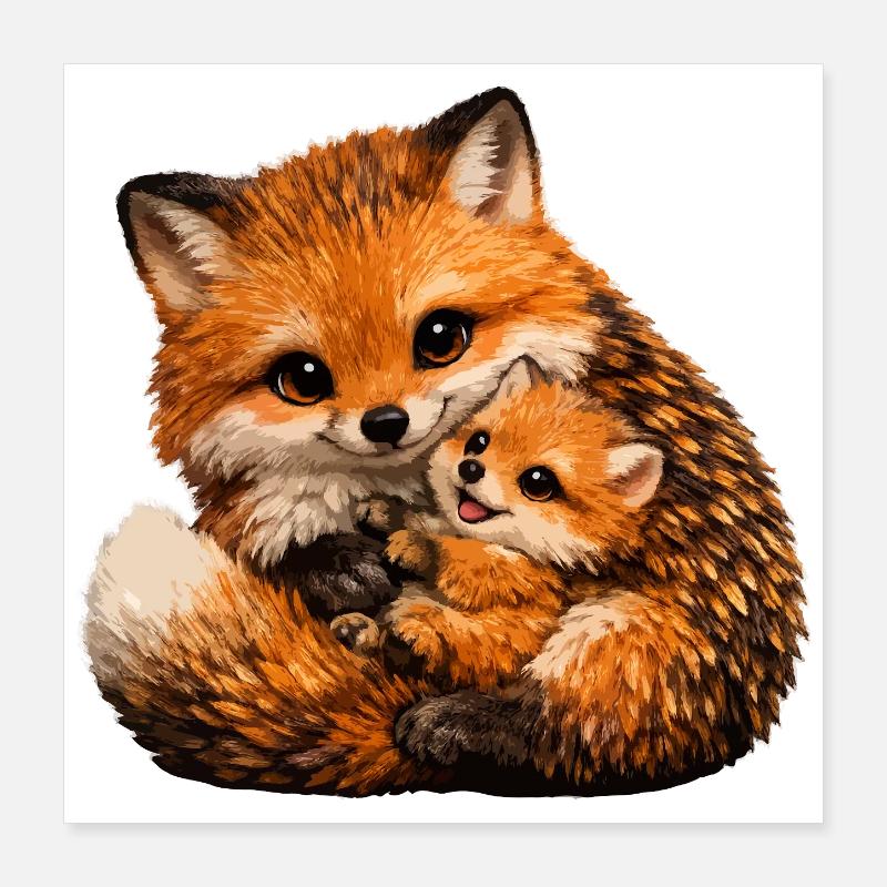 Fox and little one hug illustration Poster 16" x 16" (40x40 cm)