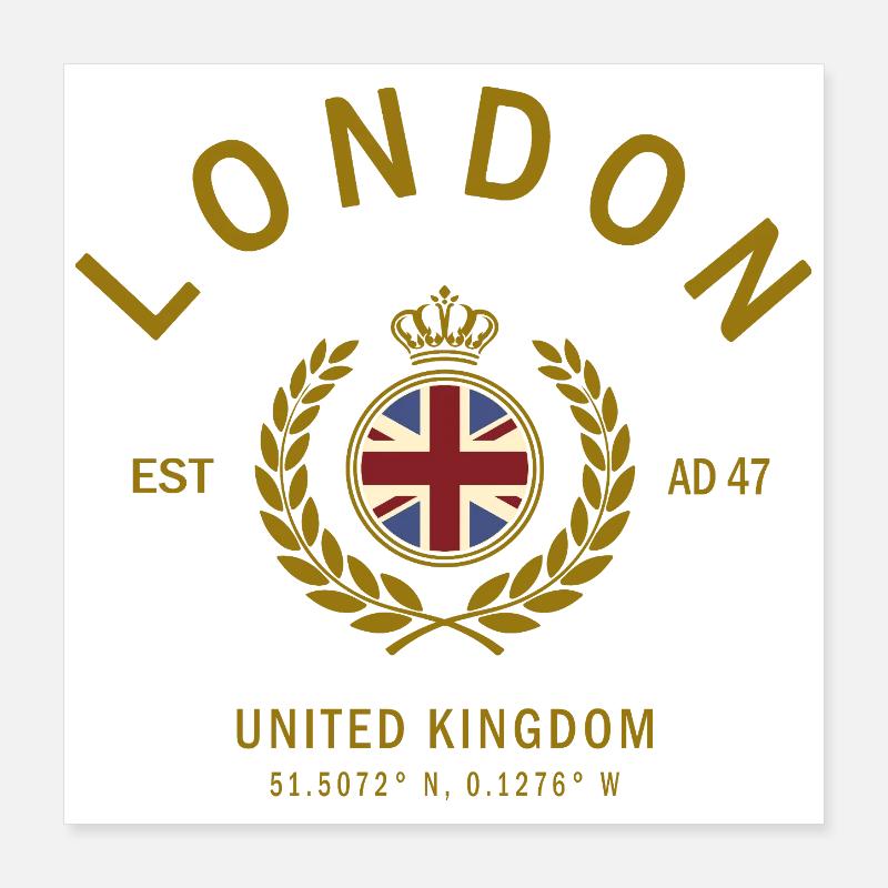 Écusson Londres Drapeau UK doré Poster 40 x 40 cm