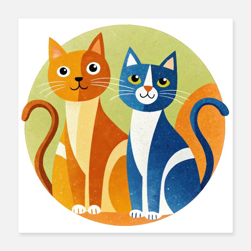 Circle Cats Duo Poster 40 x 40 cm