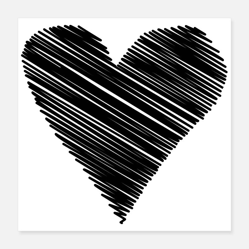 heart scribble drawing minimal love love lines Poster 16" x 16" (40x40 cm)