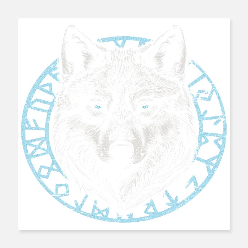 Wikinger Wolf mit Runen Poster 40x40 cm