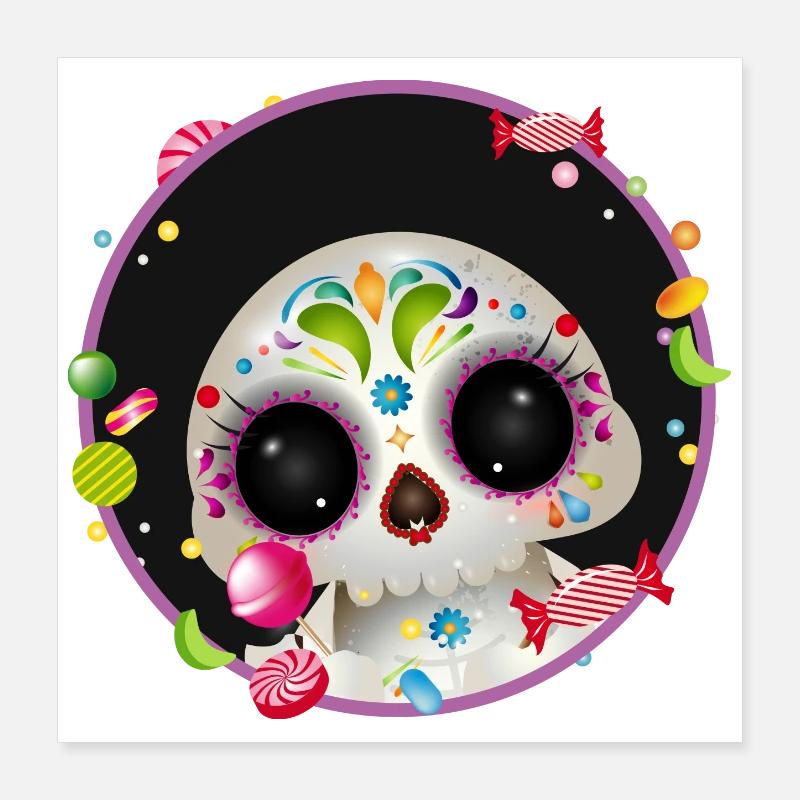 Cute Sugar Skull in candy frame Poster 16" x 16" (40x40 cm)
