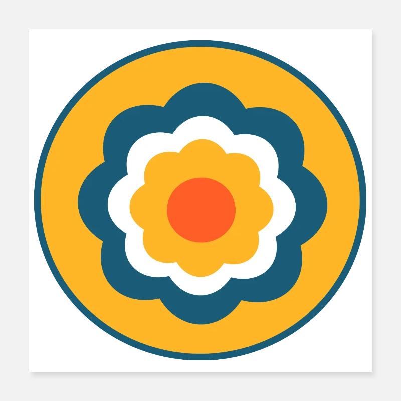 Fleur, Fleur Bleue, Floral, Coloré, Hippie, Rétro Poster 40 x 40 cm