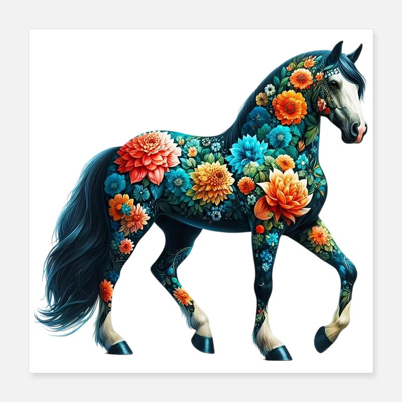 Cheval décoré de fleurs Poster 40 x 40 cm
