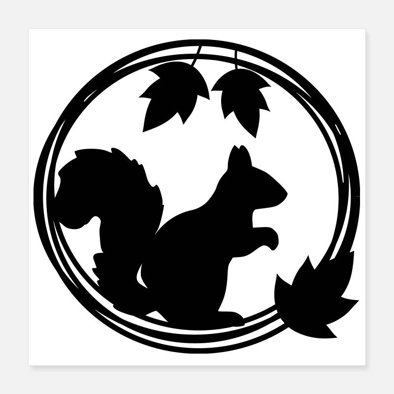 Silhouette d’écureuil en couronne de feuilles Poster 40 x 40 cm