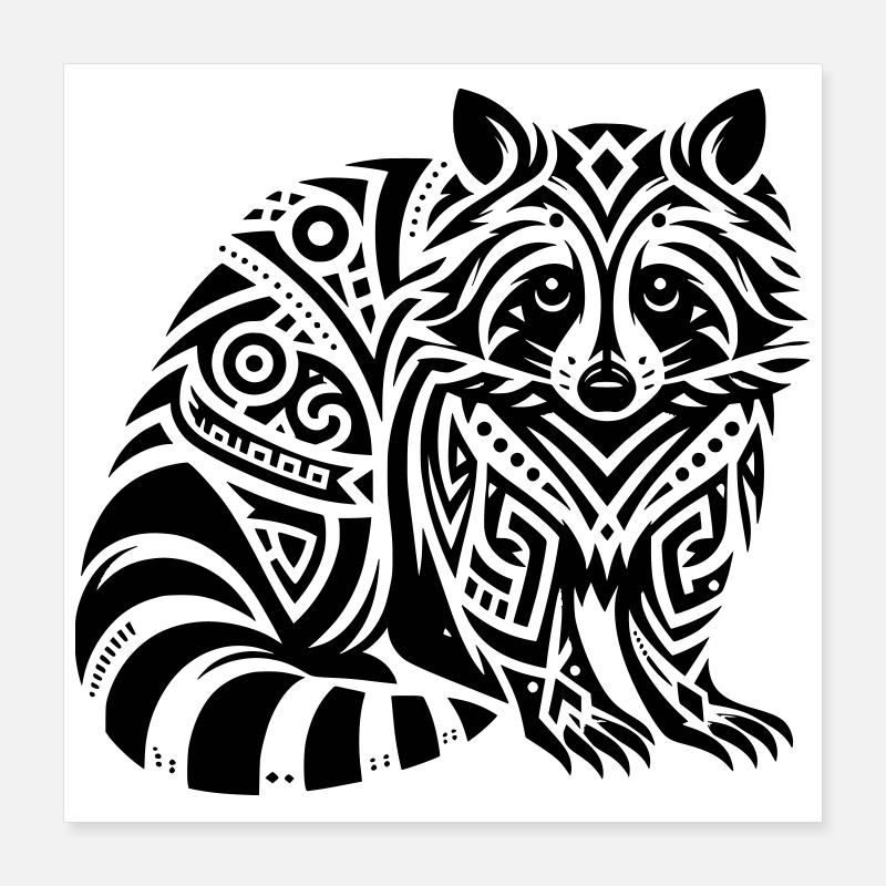 Raton laveur tribal Poster 40 x 40 cm
