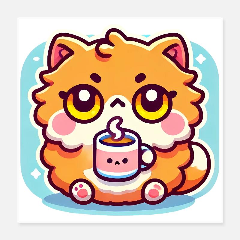 Chat Café Mignon, Kawaii Poster 40 x 40 cm