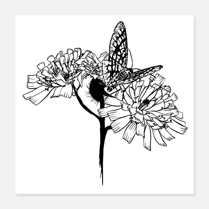 Papillon sur fleurs Poster 40 x 40 cm