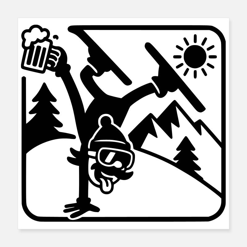 Funny Skiing Handstand Slope Poster 16" x 16" (40x40 cm)
