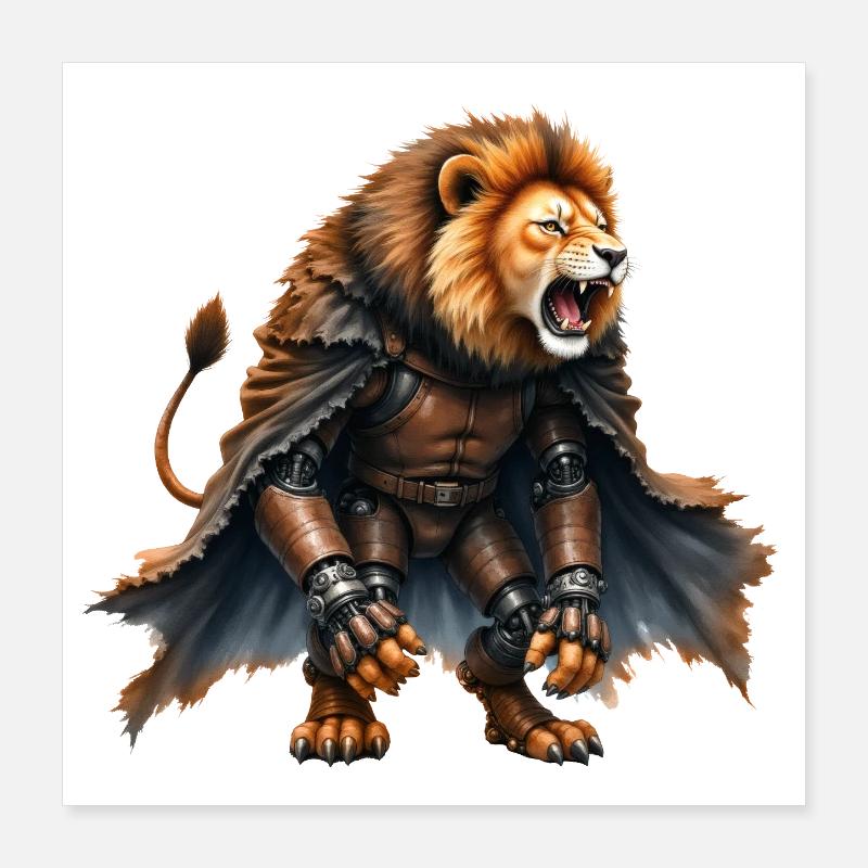 Lion Warrior with Armor and Cape Poster 16" x 16" (40x40 cm)