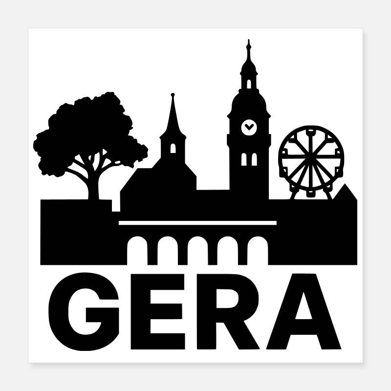 Silhouette de point de repère de la ville de Gera Poster 40 x 40 cm