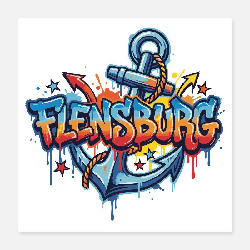 Flensburg Graffiti mit Anker Poster 40x40 cm