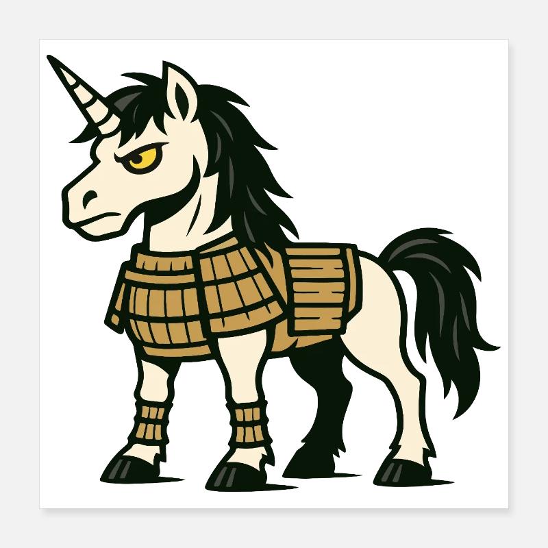 Combattant licorne samouraï en armure de combat classique Poster 40 x 40 cm