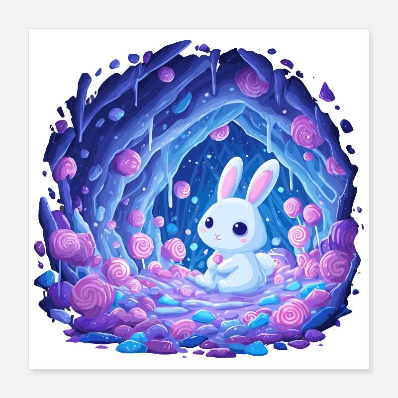 Le Lapin au clair de lune dans la Forêt de Roses Poster 40 x 40 cm