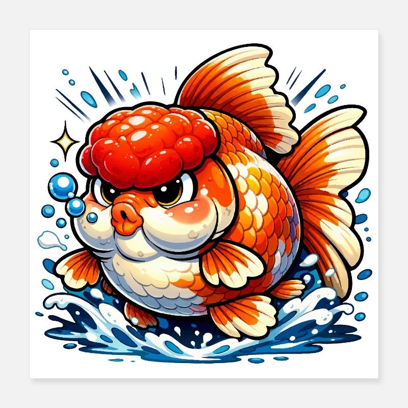Poisson rouge Oranda gras de haute qualité Poster 40 x 40 cm