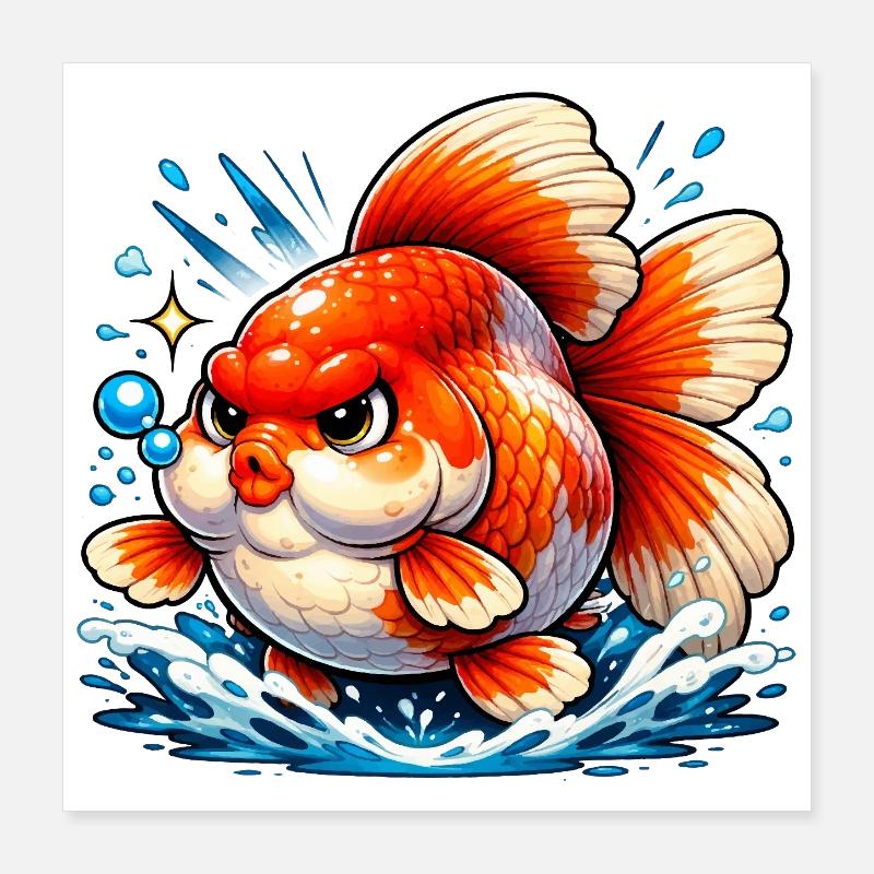 High Quality Orange Ranchu Goldfish Poster 16" x 16" (40x40 cm)