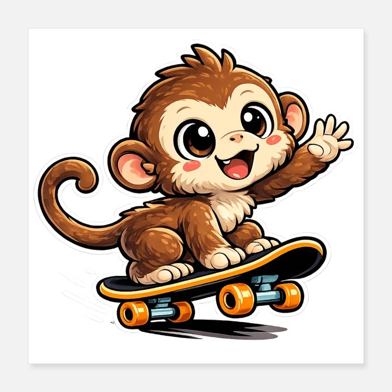 Dessin animé Skate Monkey Poster 40 x 40 cm