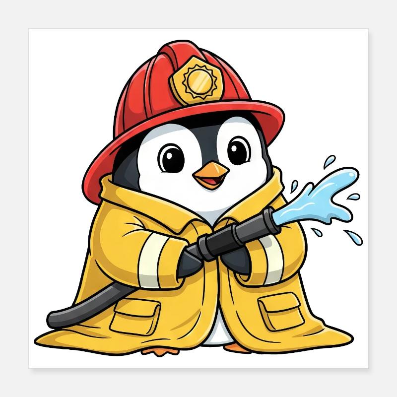 Pompier bénévole Chub Penguin Poster 40 x 40 cm