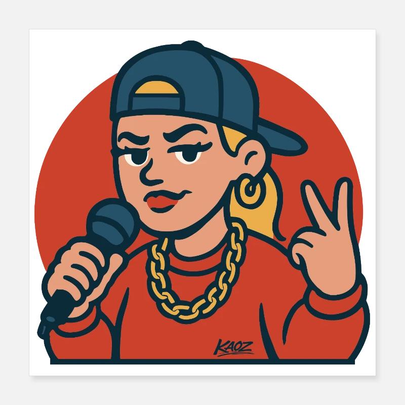 Rap-Diva mit Mikrofon Poster 40x40 cm