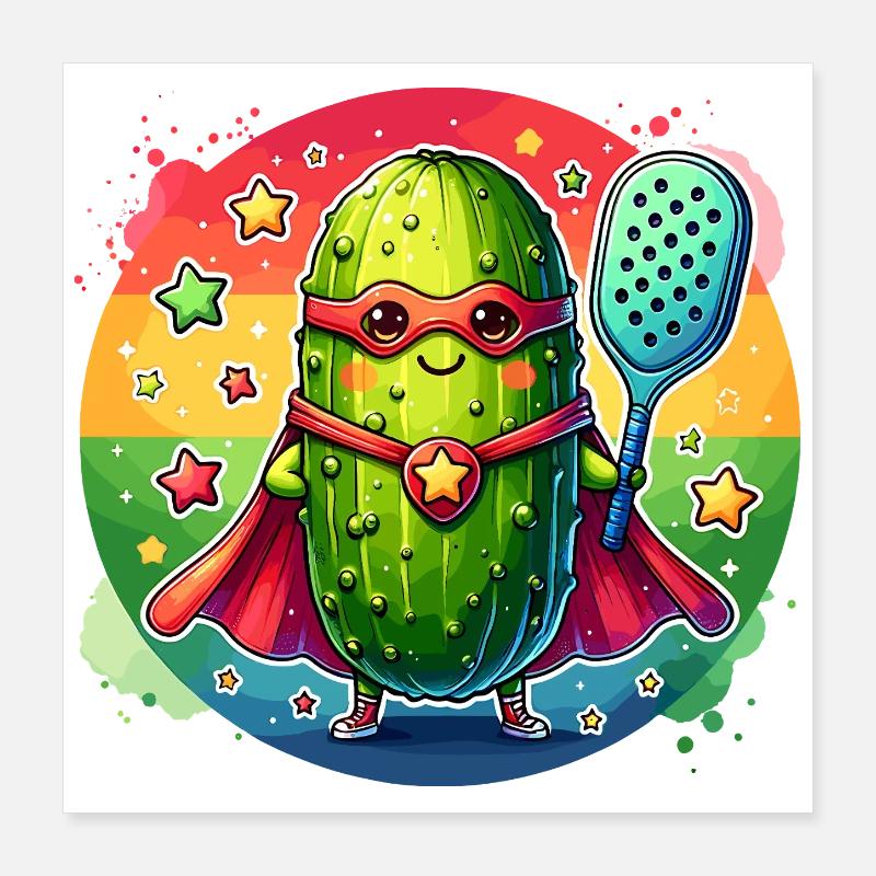 Pickleball Superheld Helden Gurke Paddle Poster 40x40 cm