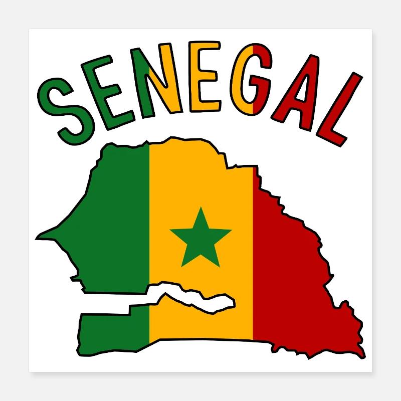 Senegal Flag Map Silhouette Poster 16" x 16" (40x40 cm)