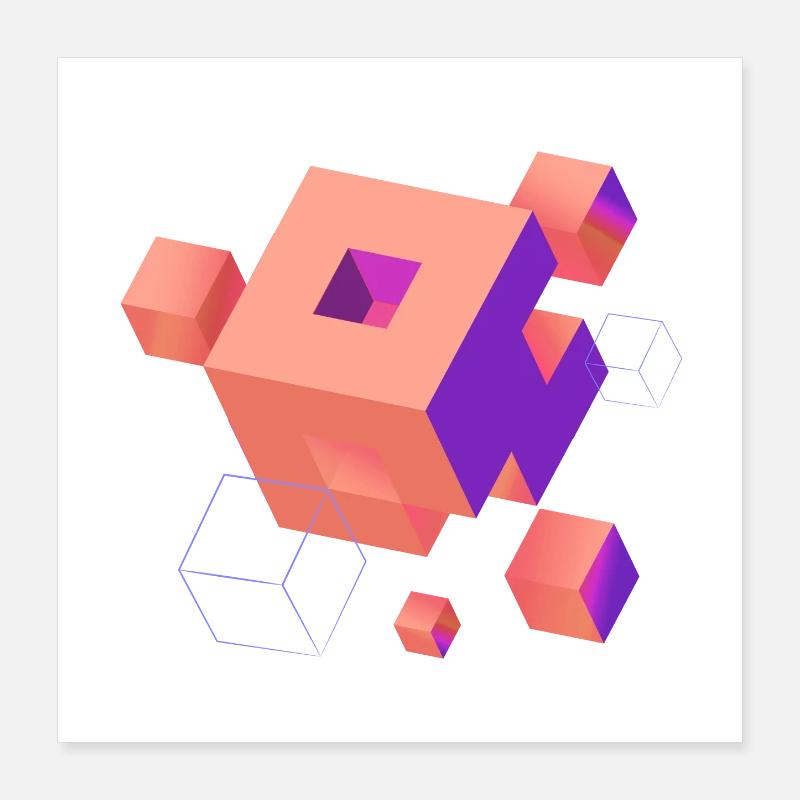 Cube Escher Space Nerd 3D AI Geek Cool PC Techie Poster 40 x 40 cm