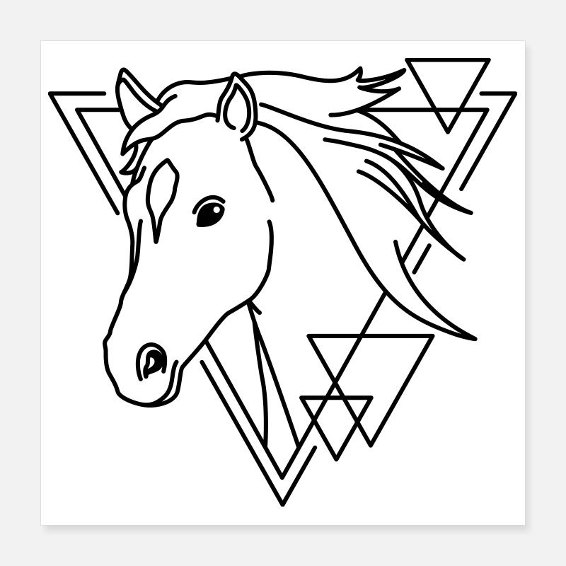 Cheval en forme géométrique - Conception d’art au trait Poster 40 x 40 cm