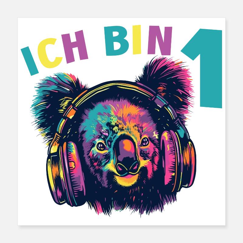 1.Geburtstag Koala Koalabär mit Kopfhörer Musik Poster 40x40 cm