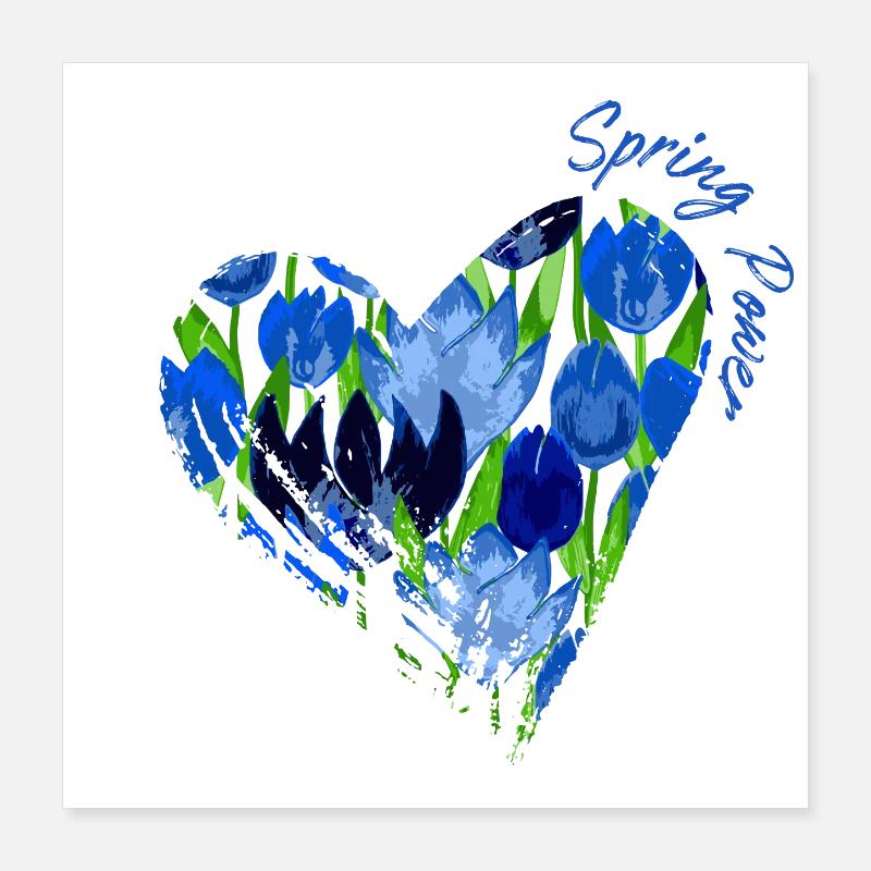 Blue Tulip Heart: Spring Power Poster 40x40 cm