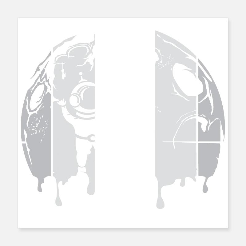 lune astronaute fusée spatiale graffiti logo rétro Poster 40 x 40 cm