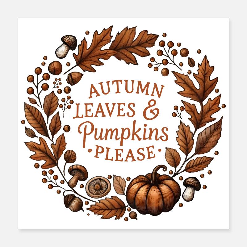 Autumn Wreath - Autumn Leaves & Pumpkins Please Poster 16" x 16" (40x40 cm)
