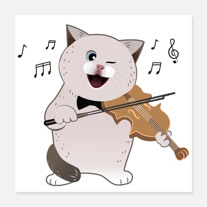 mignon chat potelé jouant du violon Poster 40 x 40 cm