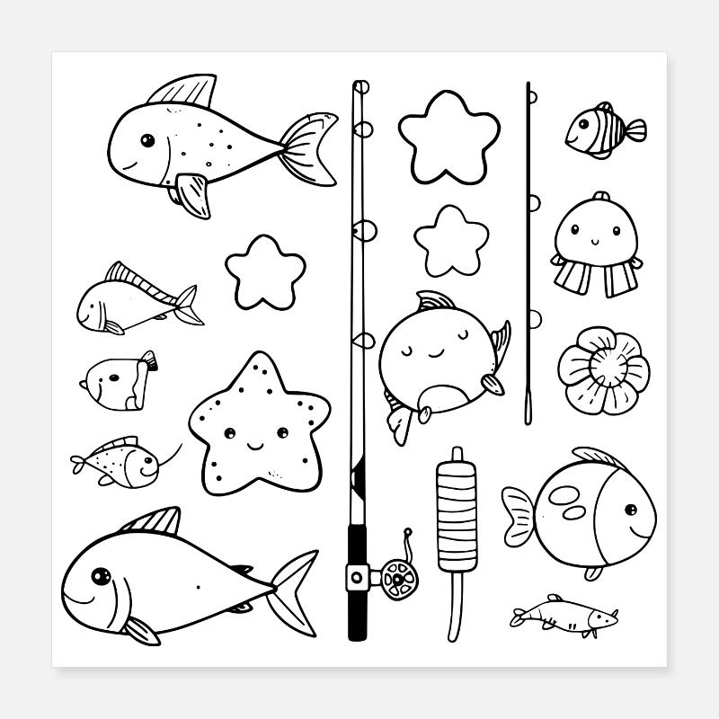 Fishing Comic Style Poster 16" x 16" (40x40 cm)